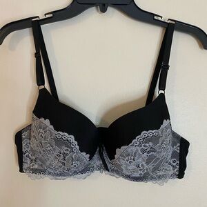 Sofra push up Black Bra with Gray Lace Overlay 36C